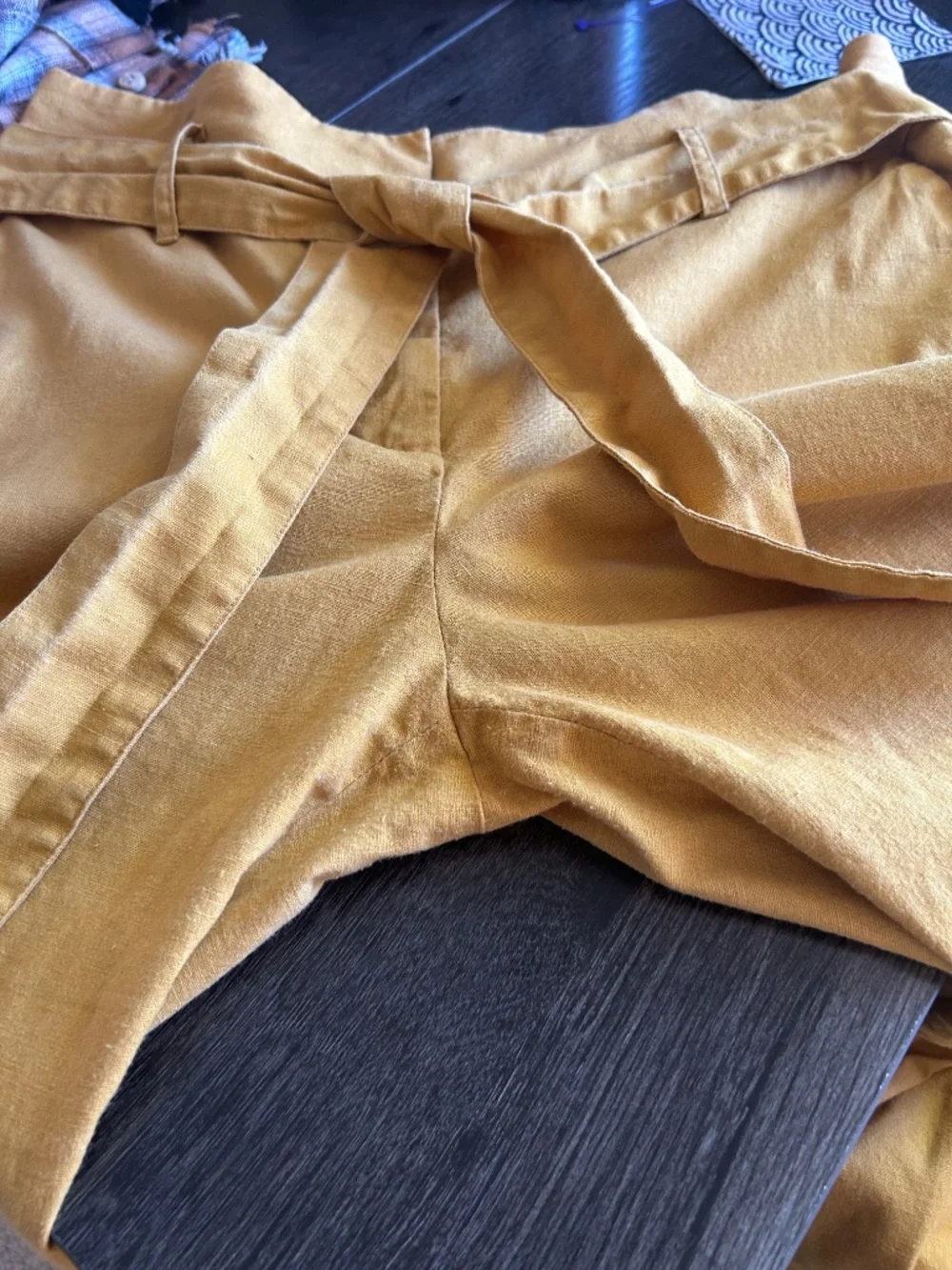 SEZANE Austin Paperbag Tie Waist Stretch Trousers Mustard Yellow Pants Sz 6 GUC